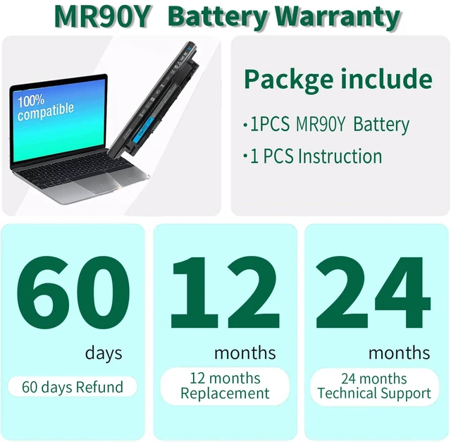 Alt view image 6 of 7 - 65WH MR90Y Battery for Dell Inspiron 17 5000 Series 15 3521 3543 3421 3542 3537 5721 5537 i3531 17-3721 17-5748 17-5749 15-3878 m531r-5535 m731r-5735 Latitude14 3000 3540 Series XCMRD P40F