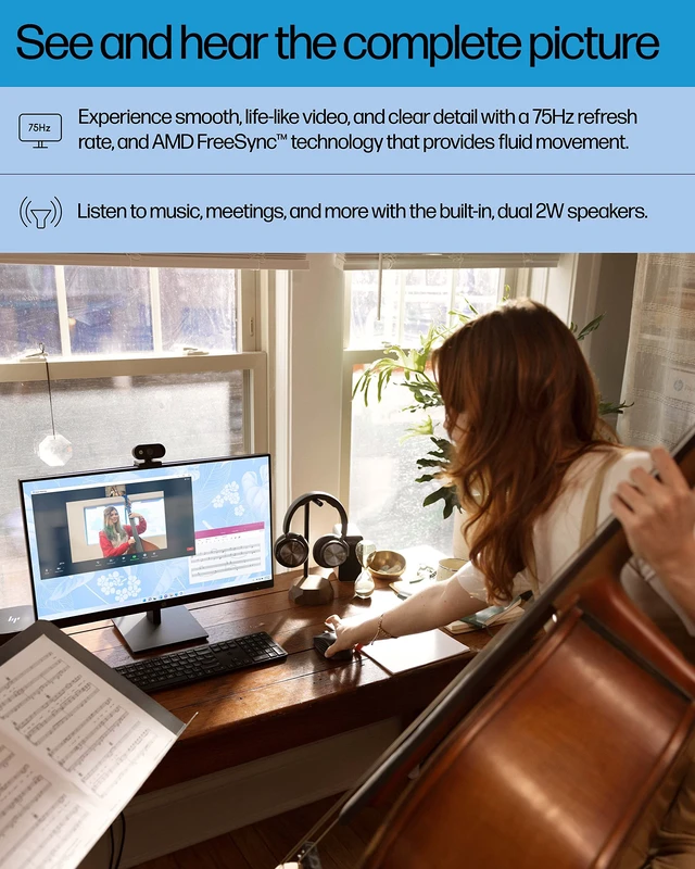 Alt view image 3 of 7 - 27h Full HD Monitor - Diagonal - IPS Panel & 75Hz Refresh Rate - Smooth Screen - 3-Sided Micro-Edge Bezel - 100mm Height/Tilt Adjust - Built-in Dual Speakers - for Hybrid Workers