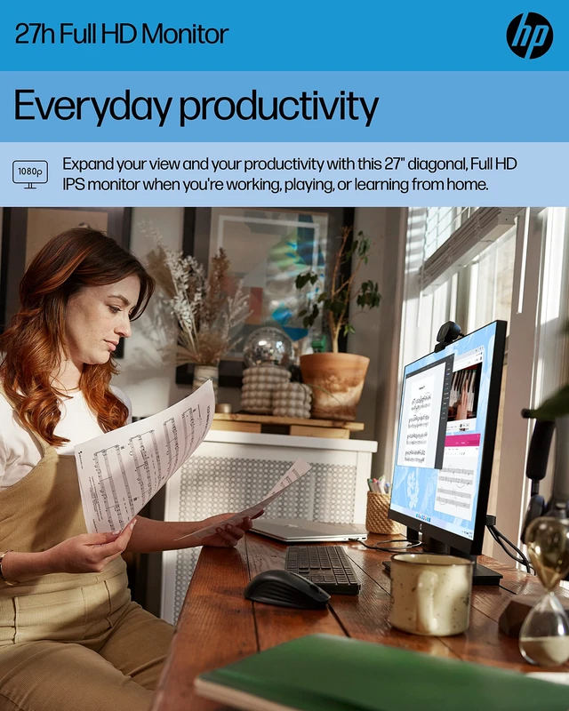 Alt view image 2 of 7 - 27h Full HD Monitor - Diagonal - IPS Panel & 75Hz Refresh Rate - Smooth Screen - 3-Sided Micro-Edge Bezel - 100mm Height/Tilt Adjust - Built-in Dual Speakers - for Hybrid Workers