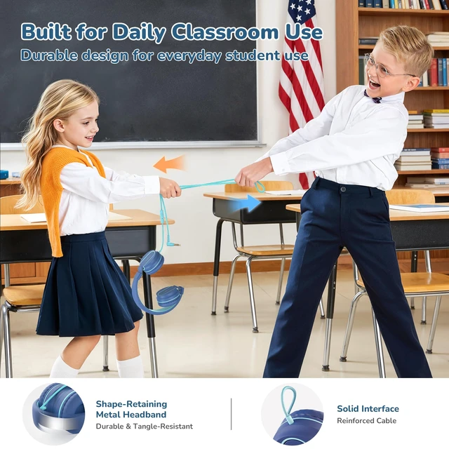 Alt view image 3 of 7 - Classroom Headphones Kids Bulk 20-Pack with Mic for School, 93dB Volume Limited K-12 On-Ear Durable Wired Headset for Students Children, 3.5mm Jack for Chromebooks Tablets Laptop Computer