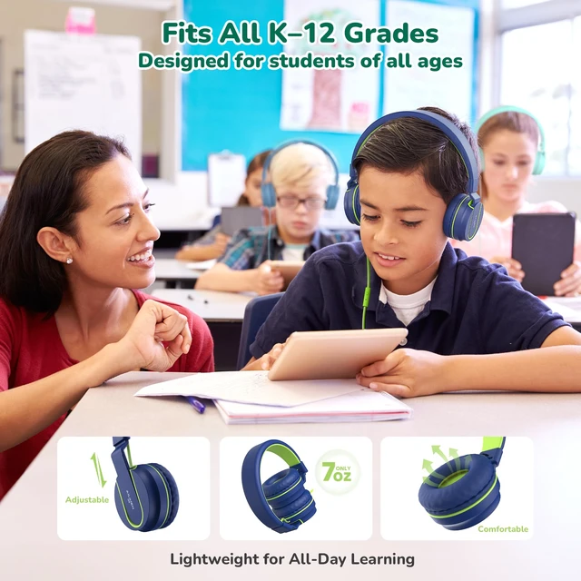 Alt view image 2 of 7 - Classroom Headphones Kids Bulk 20-Pack with Mic for School, 93dB Volume Limited K-12 On-Ear Durable Wired Headset for Students Children, 3.5mm Jack for Chromebooks Tablets Laptop Computer