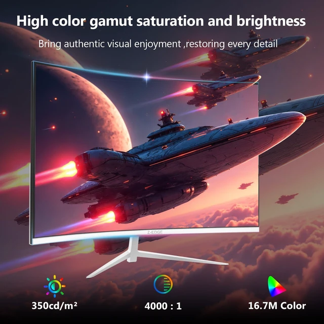 Alt view image 4 of 7 - Z-Edge 27 inch White Gaming Monitor, 1080P 280Hz 240Hz Computer Screen Curved Monitor, 1500R, MPRT 1ms, FreeSync, 350nits, 4000:1 Contrast, UG27P Frameless, DP & HDMI, Metal Stand