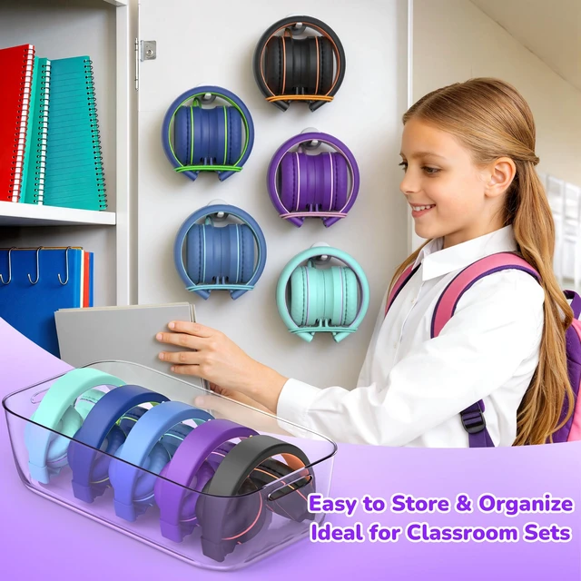 Alt view image 7 of 7 - Classroom Headphones Kids Bulk 20-Pack with Mic for School, 93dB Volume Limited K-12 On-Ear Durable Wired Headset for Students Children, 3.5mm Jack for Chromebooks Tablets Laptop Computer