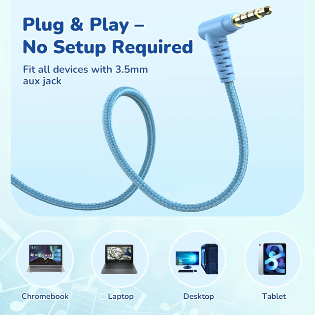 Alt view image 6 of 7 - Classroom Headphones Kids Bulk 20-Pack with Mic for School, 93dB Volume Limited K-12 On-Ear Durable Wired Headset for Students Children, 3.5mm Jack for Chromebooks Tablets Laptop Computer