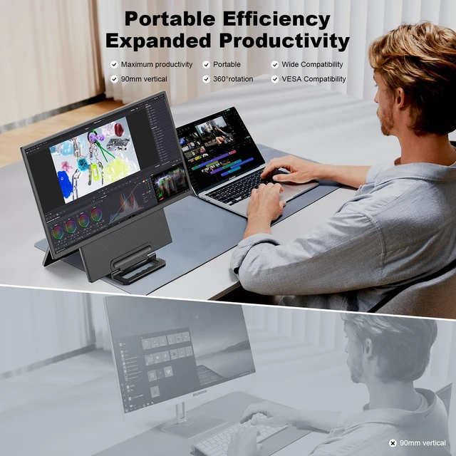 Alt view image 2 of 7 - Laptop Screen Extender, 24" Large Portable Monitor for Laptop, 1080P FHD 100HZ IPS Screen Extender Monitors for 13"-17", Travel Monitor for Mac/Windows/Chrome, Built-in Speakers