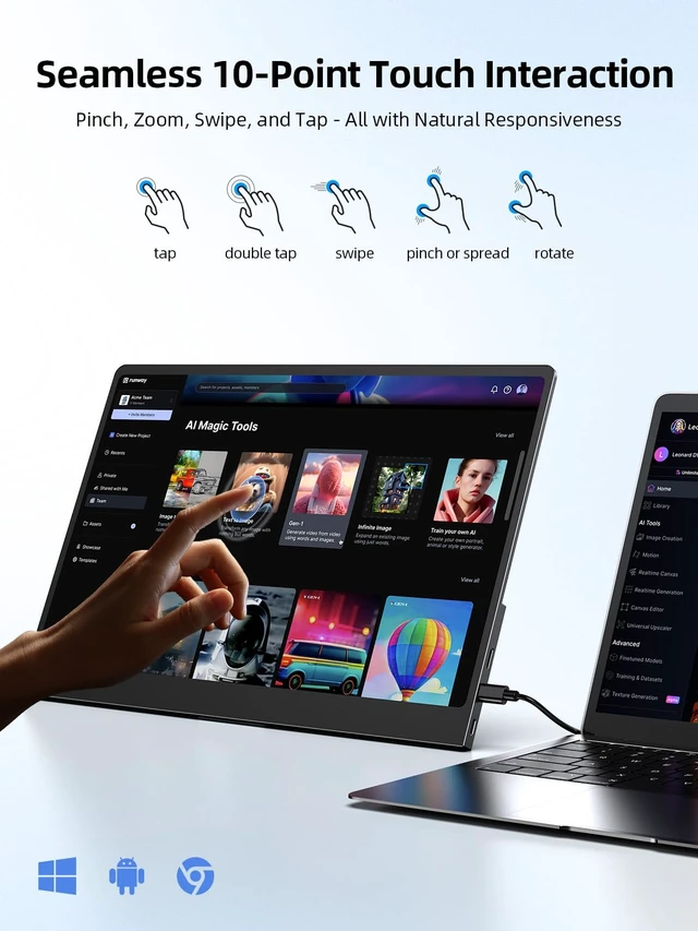 Alt view image 2 of 7 - Portable Monitor Touchscreen 15.6 Inch 125% sRGB Travel Monitor with Adjustable Stand, Speaker, VESA Mountable, USB-C HDMI Ultra-Slim Second Screen for Laptop MacBook Phone Game Console