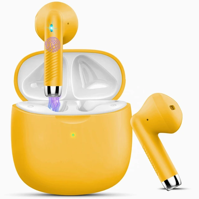 Main image of Wireless Earbuds, Bluetooth 5.4 Headphones in Ear with Noise Cancelling Mic Bluetooth Earbuds Stereo Bass, IP7 Waterproof Sports Earphones, 32H Playtime USB C Charging Ear Buds Yellow for Android iOS