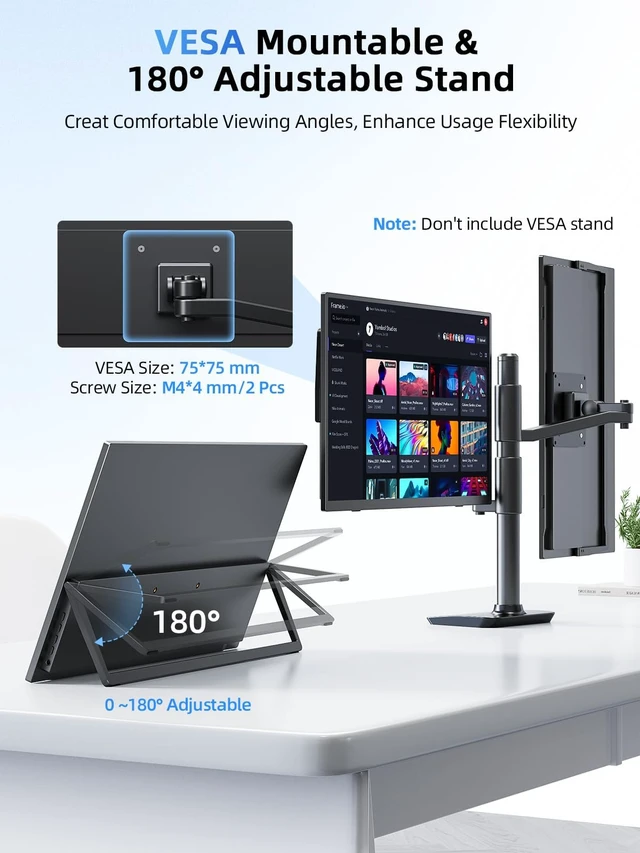 Alt view image 6 of 7 - Portable Monitor Touchscreen 15.6 Inch 125% sRGB Travel Monitor with Adjustable Stand, Speaker, VESA Mountable, USB-C HDMI Ultra-Slim Second Screen for Laptop MacBook Phone Game Console