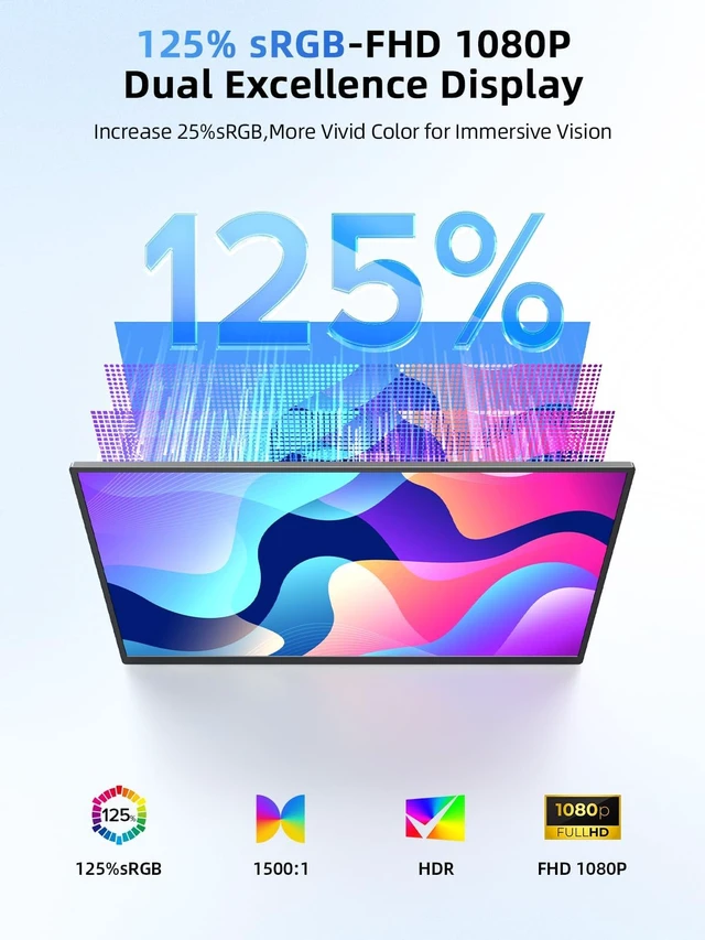 Alt view image 4 of 7 - Portable Monitor Touchscreen 15.6 Inch 125% sRGB Travel Monitor with Adjustable Stand, Speaker, VESA Mountable, USB-C HDMI Ultra-Slim Second Screen for Laptop MacBook Phone Game Console