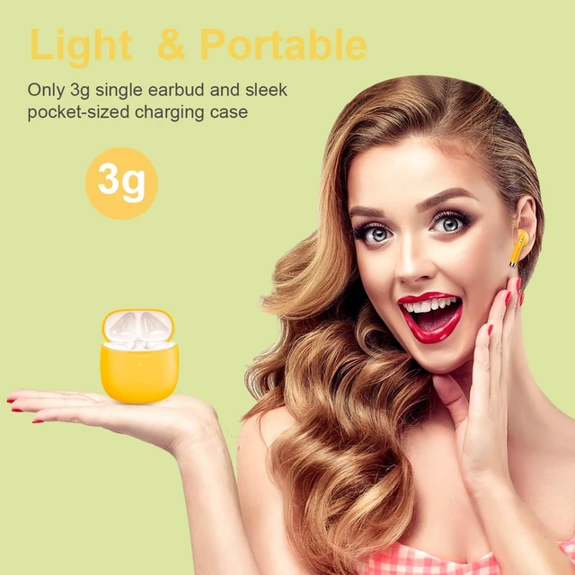 Alt view image 4 of 7 - Wireless Earbuds, Bluetooth 5.4 Headphones in Ear with Noise Cancelling Mic Bluetooth Earbuds Stereo Bass, IP7 Waterproof Sports Earphones, 32H Playtime USB C Charging Ear Buds Yellow for Android iOS