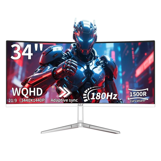 Alt view image 2 of 7 - UltraWide 34 Inch Curved Monitor 1500R PC Screen 180hz Refresh Rate WQHD 3440x1440 Computer Gaming Monitor VA PanelAMD FreeSync Premium HDR10 99% sRGB VESA
