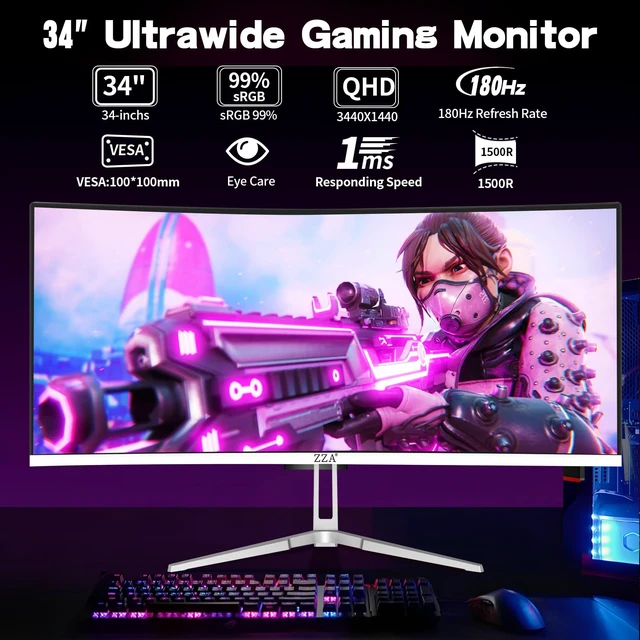 Alt view image 3 of 7 - UltraWide 34 Inch Curved Monitor 1500R PC Screen 180hz Refresh Rate WQHD 3440x1440 Computer Gaming Monitor VA PanelAMD FreeSync Premium HDR10 99% sRGB VESA