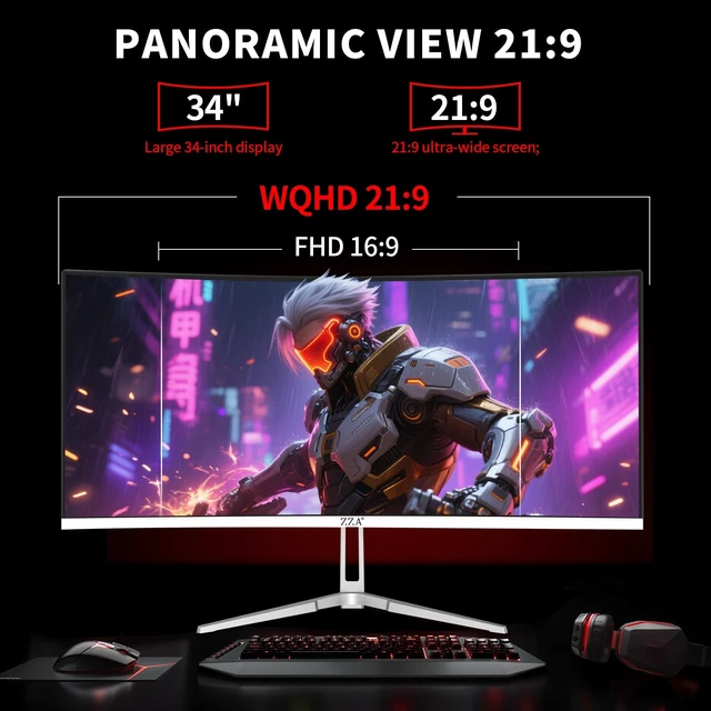 Alt view image 6 of 7 - UltraWide 34 Inch Curved Monitor 1500R PC Screen 180hz Refresh Rate WQHD 3440x1440 Computer Gaming Monitor VA PanelAMD FreeSync Premium HDR10 99% sRGB VESA
