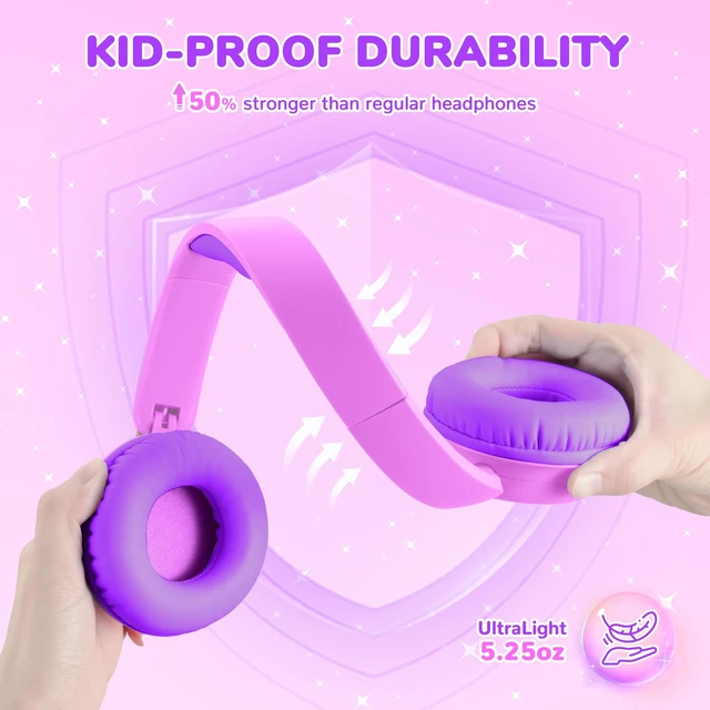 Alt view image 3 of 7 - BTH22 Kids Bluetooth Headphones for Toddler Travel, 60H Play Time SafeSound Tech3.0, Stereo Sound, USB C Fast Charging, AUX Cable, Kids Wireless Headphones for Girls/Boys/Tablet/PC/School