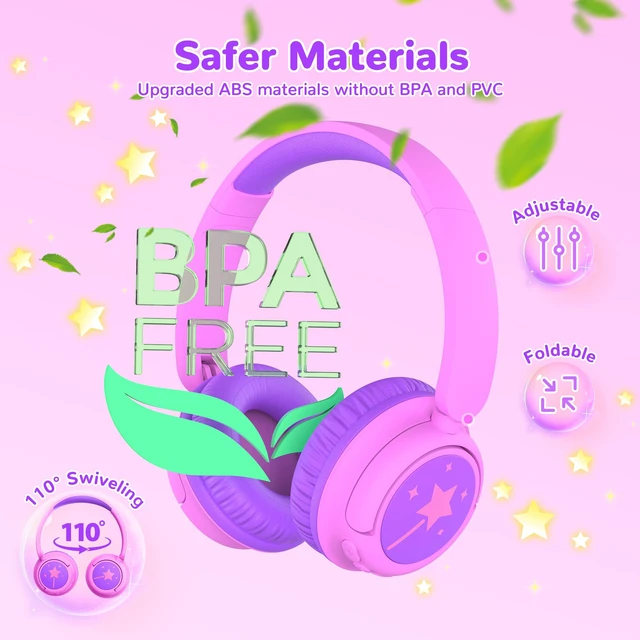 Alt view image 6 of 7 - BTH22 Kids Bluetooth Headphones for Toddler Travel, 60H Play Time SafeSound Tech3.0, Stereo Sound, USB C Fast Charging, AUX Cable, Kids Wireless Headphones for Girls/Boys/Tablet/PC/School