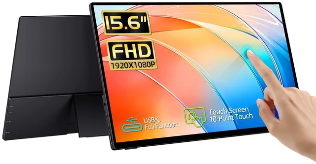 Main image of 15.6'' FHD Portable Monitor Touchscreen for Laptop Computer Mac 10-point Touch Screen, Tempered Glass Metal Case 1080p IPS Screen w/Kickstand, Speaker. USB-C/HDMI, Ultra Slim Travel Monitor