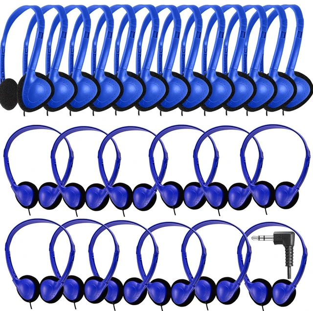Main image of 100 Pack Classroom Headphones Bulk for Kids School Class Set Headsets for Students Teens Toddler Childeren and Adults, Wholesale 3.5mm Pulg Wired Earphones-Upgrade (Dark Blue, 100 Pack)