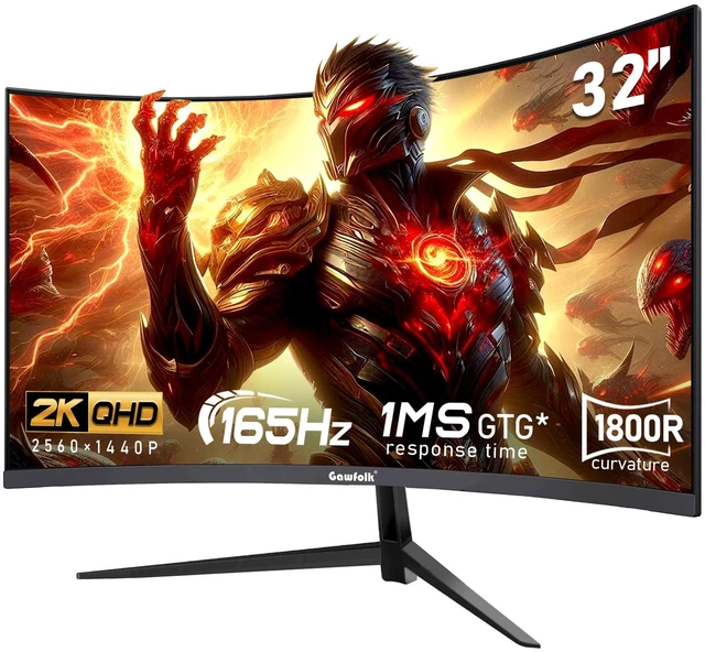 Main image of 32 inch 2K QHD(2560×1440P) 165Hz Curved Gaming Monitor,PC Screen, 1msFreeSync, 98% sRGB178° wide viewing angleDisplayPortHDMI, Wall Mount Compatible 100*100MM Wall - Black