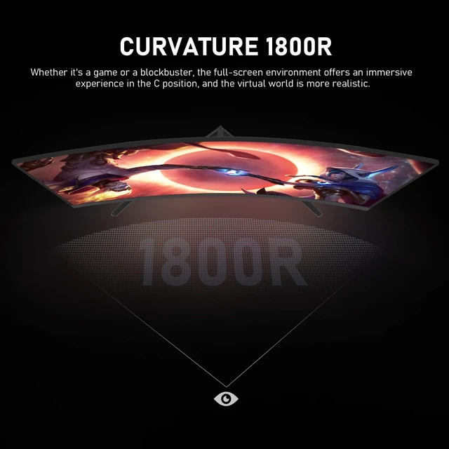 Alt view image 4 of 7 - 32 inch 2K QHD(2560×1440P) 165Hz Curved Gaming Monitor,PC Screen, 1msFreeSync, 98% sRGB178° wide viewing angleDisplayPortHDMI, Wall Mount Compatible 100*100MM Wall - Black