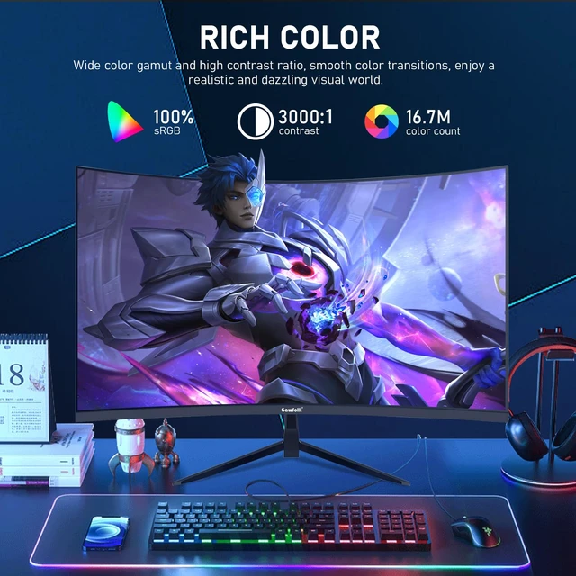 Alt view image 5 of 7 - 32 inch 2K QHD(2560×1440P) 165Hz Curved Gaming Monitor,PC Screen, 1msFreeSync, 98% sRGB178° wide viewing angleDisplayPortHDMI, Wall Mount Compatible 100*100MM Wall - Black