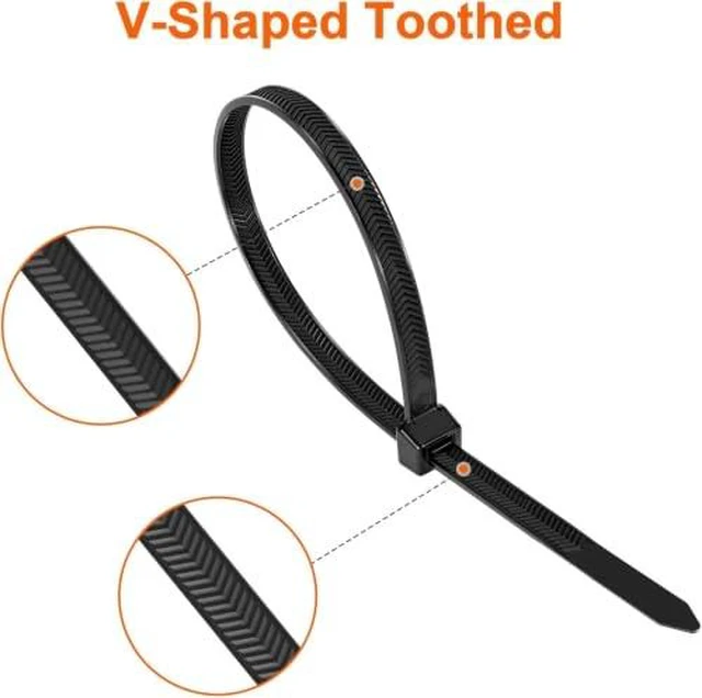 Alt view image 2 of 7 - 12" Black Zip Ties Heavy Duty, 120 LBS Test Cable Ties, 100 Pack V-Shaped Toothed Double Sided, Self-Locking,UV-Resistant,UL Listed,Durable Nylon Wire Tie, Indoor Outdoor Use,Patented Design