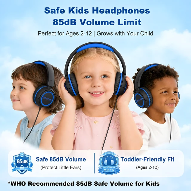Alt view image 2 of 7 - V1 Kids Headphones, Wired Stereo Foldable Tangle-Free 3.5mm Adjustable On-Ear Headphones for Kids for School/Toddlers/Childrens/Teens/Boys/Girls/Ipad/Tablet/Kindle/Phones/Travel/Plane (Black)