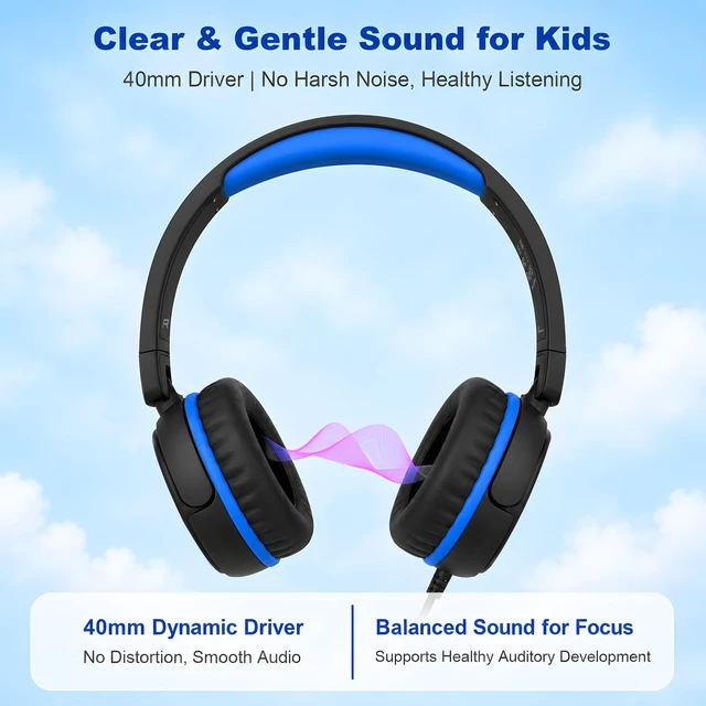 Alt view image 3 of 7 - V1 Kids Headphones, Wired Stereo Foldable Tangle-Free 3.5mm Adjustable On-Ear Headphones for Kids for School/Toddlers/Childrens/Teens/Boys/Girls/Ipad/Tablet/Kindle/Phones/Travel/Plane (Black)