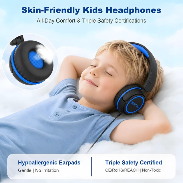 Alt view image 4 of 7 - V1 Kids Headphones, Wired Stereo Foldable Tangle-Free 3.5mm Adjustable On-Ear Headphones for Kids for School/Toddlers/Childrens/Teens/Boys/Girls/Ipad/Tablet/Kindle/Phones/Travel/Plane (Black)