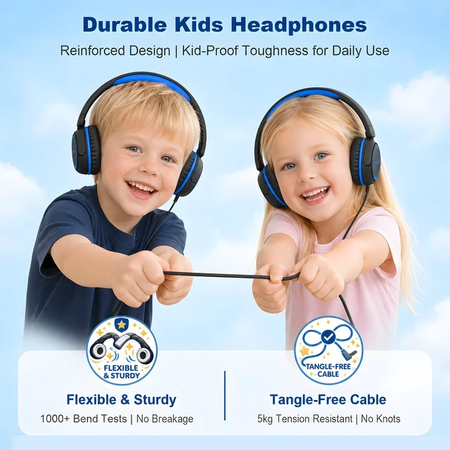 Alt view image 5 of 7 - V1 Kids Headphones, Wired Stereo Foldable Tangle-Free 3.5mm Adjustable On-Ear Headphones for Kids for School/Toddlers/Childrens/Teens/Boys/Girls/Ipad/Tablet/Kindle/Phones/Travel/Plane (Black)