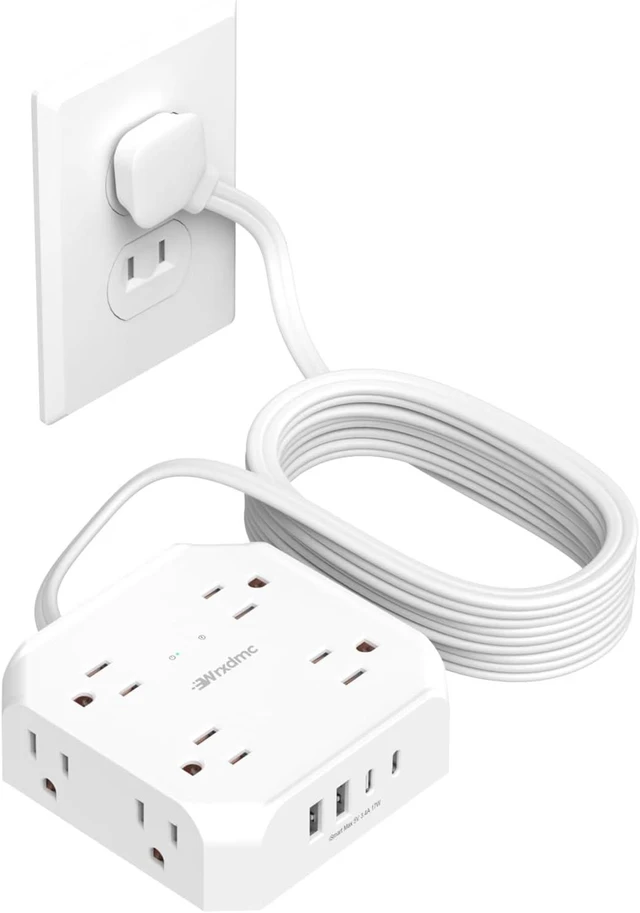 Main image of 2 Prong Power Strip, 2 Prong to 3 Prong Outlet Adapter 1400J Two Prong Surge Protector, 15ft Extension Cord, 8 AC with 2 USB C and 2 USB A Port, Wall Mountable, Ideal for Old House