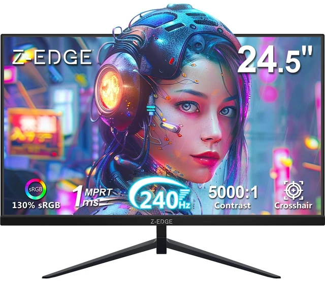 Main image of Z-Edge 24.5 inch 240Hz 165Hz 144Hz Gaming Monitor, FHD 1080p, MPRT 1ms VA Monitor Gaming, 350nits, 16.7M Colors, 5000:1 Contrast, UG25I Frameless Bezel, DP x1, HDMI x2,for Business,Gaming