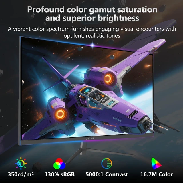 Alt view image 3 of 7 - Z-Edge 24.5 inch 240Hz 165Hz 144Hz Gaming Monitor, FHD 1080p, MPRT 1ms VA Monitor Gaming, 350nits, 16.7M Colors, 5000:1 Contrast, UG25I Frameless Bezel, DP x1, HDMI x2,for Business,Gaming