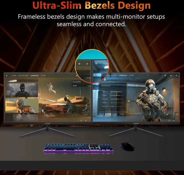 Alt view image 5 of 7 - Z-Edge 24.5 inch 240Hz 165Hz 144Hz Gaming Monitor, FHD 1080p, MPRT 1ms VA Monitor Gaming, 350nits, 16.7M Colors, 5000:1 Contrast, UG25I Frameless Bezel, DP x1, HDMI x2,for Business,Gaming