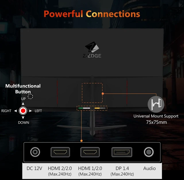 Alt view image 6 of 7 - Z-Edge 24.5 inch 240Hz 165Hz 144Hz Gaming Monitor, FHD 1080p, MPRT 1ms VA Monitor Gaming, 350nits, 16.7M Colors, 5000:1 Contrast, UG25I Frameless Bezel, DP x1, HDMI x2,for Business,Gaming