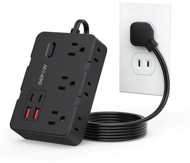 Main image of 2 Prong to 3 Prong Power Strip, 6 Outlets 4 USB, 5 Ft Extension Cord Perfect for Old Houses with Non-grounded Outlets,1050J Two Prong Surge Protection- 2 USB C, Flat Plug,1625W/13A, White