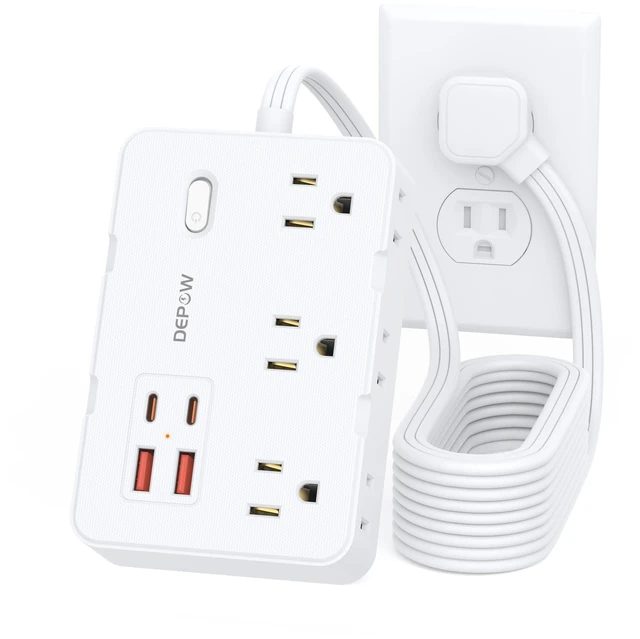 Main image of 10Ft Extension Cord,Flat Plug Power Strip,6 AC & 4 USB Ports (2 USB C) Surge Protector with 1050J, Desk Charging Station for Home Office,College Dorm Room Essentials, Nightstand, Black