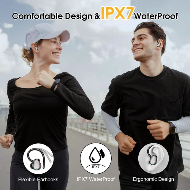 Alt view image 5 of 7 - Wireless Earbuds Bluetooth 5.4 Headphones with Earhook for Sport, Grey 50H Playback, IP7 Waterproof Earphones for Workout Running, Deep Bass Stereo, ENC Noise Canceling Mic, LED Display