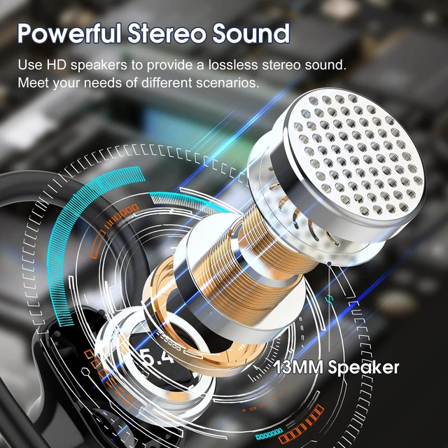 Alt view image 2 of 7 - Wireless Earbuds Bluetooth 5.4, 50H Playtime Sport Earphones with Earhooks HiFi Stereo Bluetooth Hearphones with ENC Noise Cancelling Mic, IPX7 Waterproof Over the Ear Buds, Slate Gray