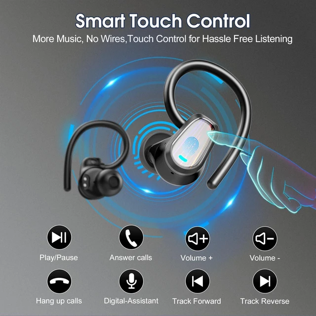 Alt view image 7 of 7 - Wireless Earbuds Bluetooth 5.4 Headphones with Earhook for Sport, Grey 50H Playback, IP7 Waterproof Earphones for Workout Running, Deep Bass Stereo, ENC Noise Canceling Mic, LED Display