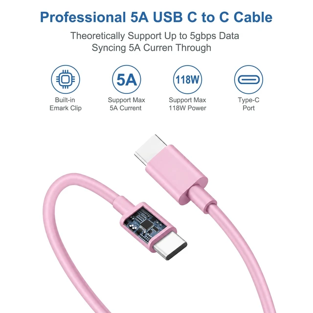 Alt view image 3 of 7 - Mac Book Pro Air Charger with 10FT Extra Long Type C Charging Cable, Pink 118W 96W 87W 61W USB Type C(USB-C) Fast Power Adapter, Compatible with MacBook Air Pro and All USB-C Devices