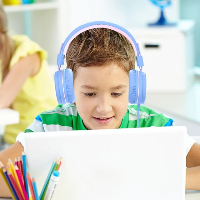 Alt view image 2 of 6 - i37 Kids Headphones for School Child Girls Boys Teens, Purple/Pink Foldable Adjustable Lightweight, 3.5mm Audio Jack On Ear Headphones for Smartphones Chromebook Computer PC Tablets Travel