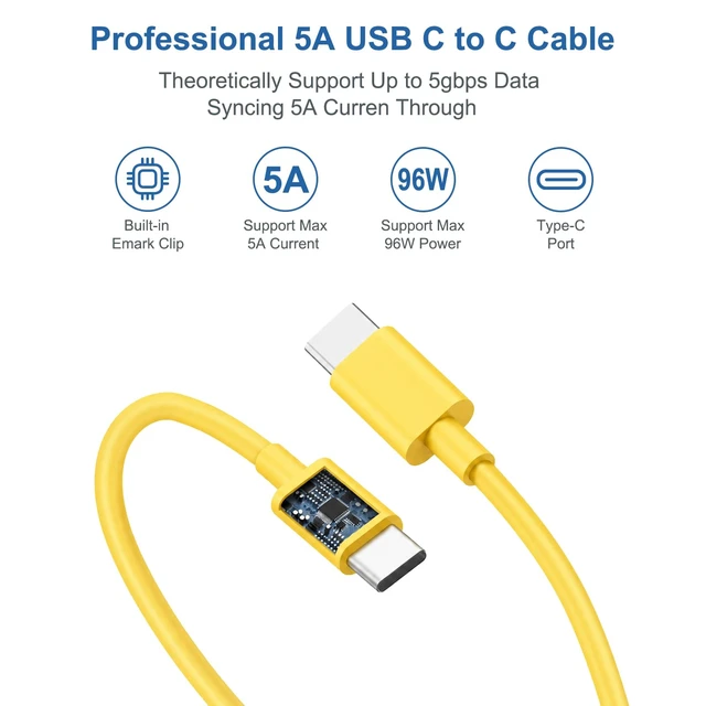 Alt view image 2 of 7 - 10FT Mac Book Pro Air Charger, Long Type C Charging Cable with 96W 87W 61W USB Type C(USB-C) Fast Power Adapter, Compatible with MacBook Air Pro and All USB-C Devices, Yellow