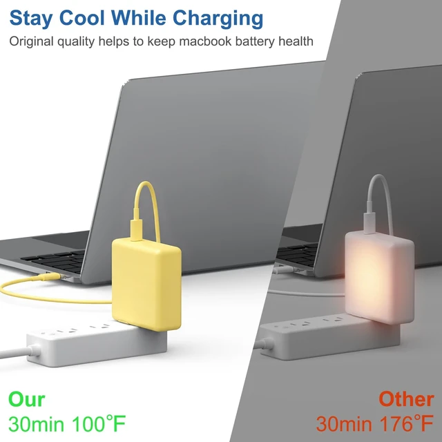Alt view image 3 of 7 - 10FT Mac Book Pro Air Charger, Long Type C Charging Cable with 96W 87W 61W USB Type C(USB-C) Fast Power Adapter, Compatible with MacBook Air Pro and All USB-C Devices, Yellow