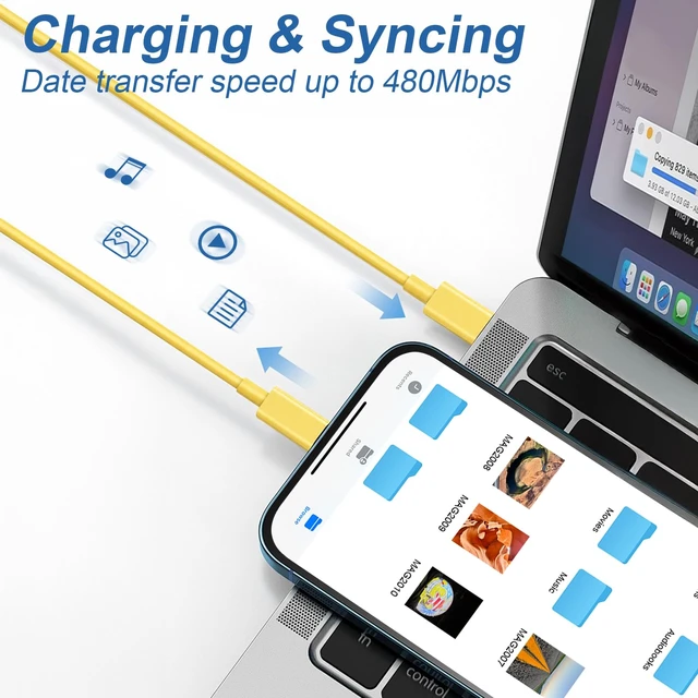 Alt view image 5 of 7 - 10FT Mac Book Pro Air Charger, Long Type C Charging Cable with 96W 87W 61W USB Type C(USB-C) Fast Power Adapter, Compatible with MacBook Air Pro and All USB-C Devices, Yellow