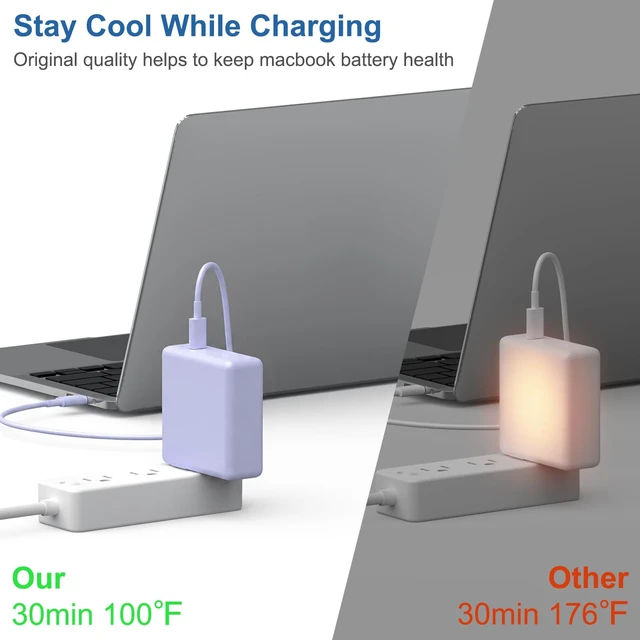 Alt view image 2 of 7 - Mac Book Pro Air Charger with 10FT Extra Long Type C Charging Cable, Purple 118W 96W 87W 61W USB Type C(USB-C) Fast Power Adapter, Compatible with MacBook Air Pro and All USB-C Devices
