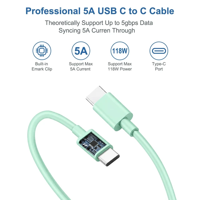 Alt view image 4 of 7 - Mac Book Pro Air Charger with 10FT Extra Long Type C Charging Cable, Green 118W 96W 87W 61W USB Type C(USB-C) Fast Power Adapter, Compatible with MacBook Air Pro and All USB-C Devices