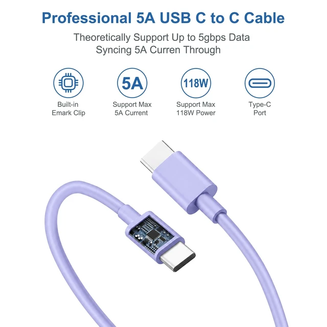 Alt view image 5 of 7 - Mac Book Pro Air Charger with 10FT Extra Long Type C Charging Cable, Purple 118W 96W 87W 61W USB Type C(USB-C) Fast Power Adapter, Compatible with MacBook Air Pro and All USB-C Devices