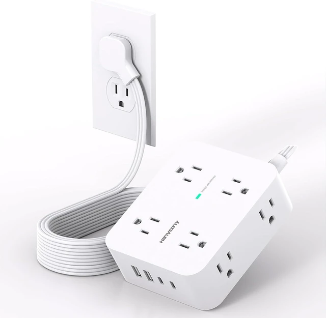 Main image of Extension Cord 10 Ft, Ultra Thin Flat Plug Power Strip Surge Protector 8 Outlets 4 USB Ports (2 USB C), Outlet Extender Desk Charging Station for Home Office Dorm Room Essentials