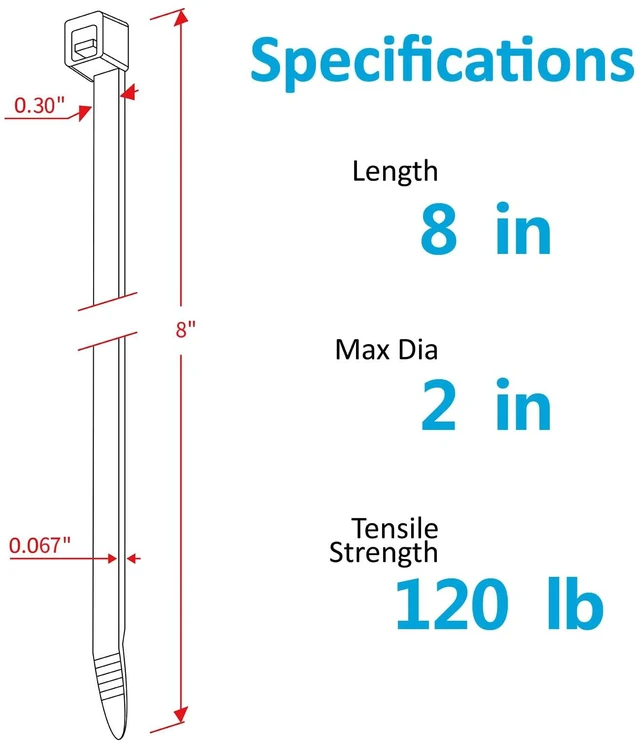 Alt view image 2 of 5 - Zip Ties Heavy Duty 8 inch with 120 Pounds Tensile Strength, Black Heavy Duty Cable Ties, 500 Pack, by