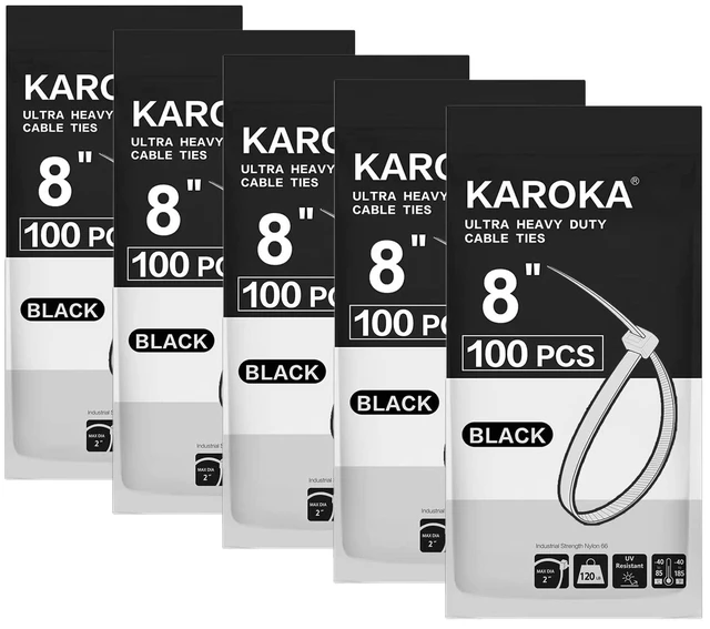 Main image of Zip Ties Heavy Duty 8 inch with 120 Pounds Tensile Strength, Black Heavy Duty Cable Ties, 500 Pack, by